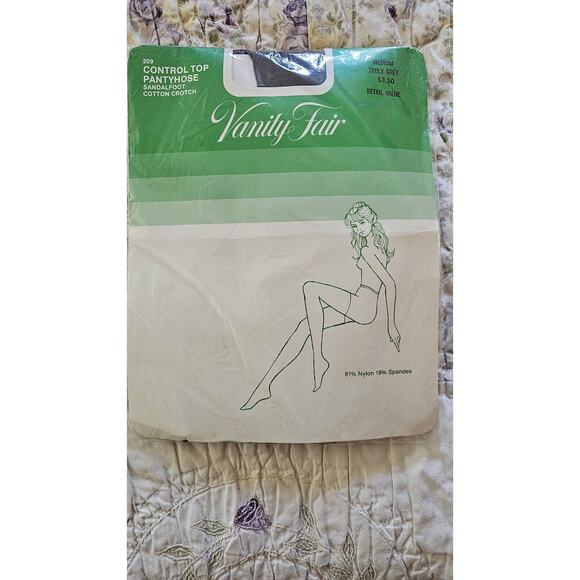 Vintage Pantyhose VANITY FAIR - Control‎ Top Sandalfoot Medium Truly Grey - Picture 1 of 1